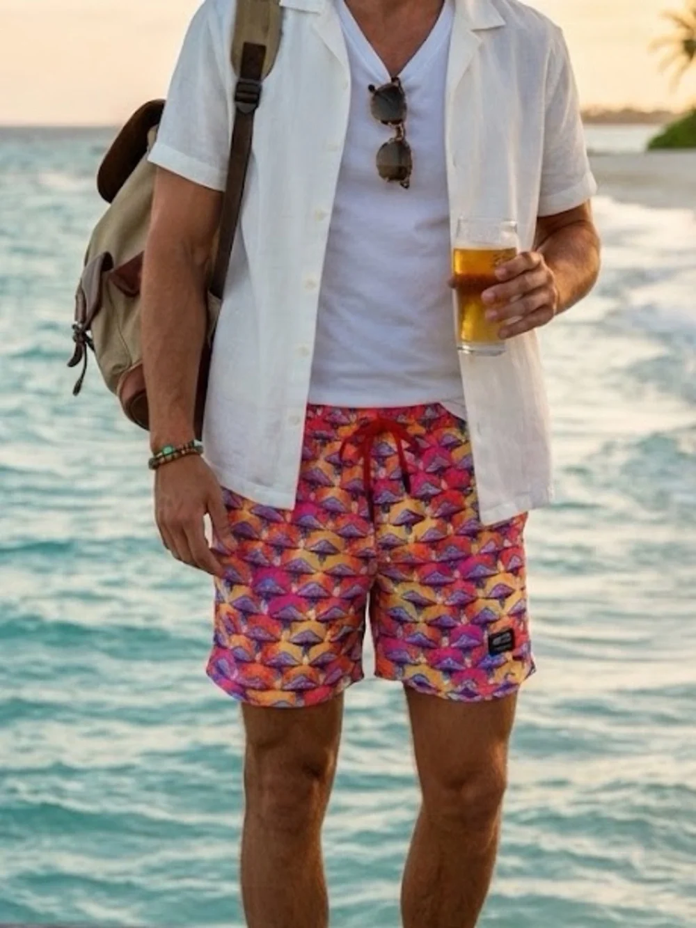 WESC Pink & Orange Mushroom Print Shorts